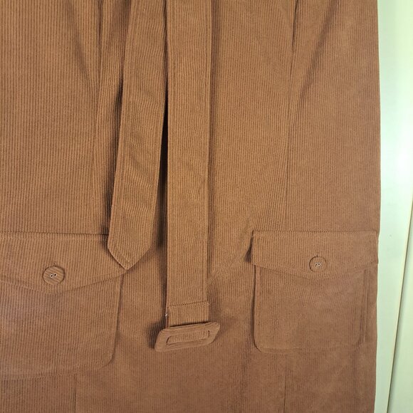 Kancy Kole Brown Corduroy Bib Overall Belted Midi Dress Size Lg - Picture 8 of 10
